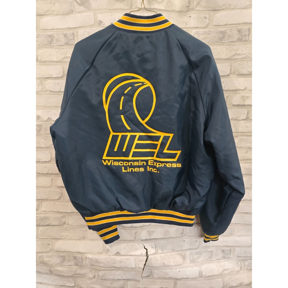 King Louie Pro‎ Fit Size S Blue Bomber Jacket Yellow Logo Wisconsin Express USA